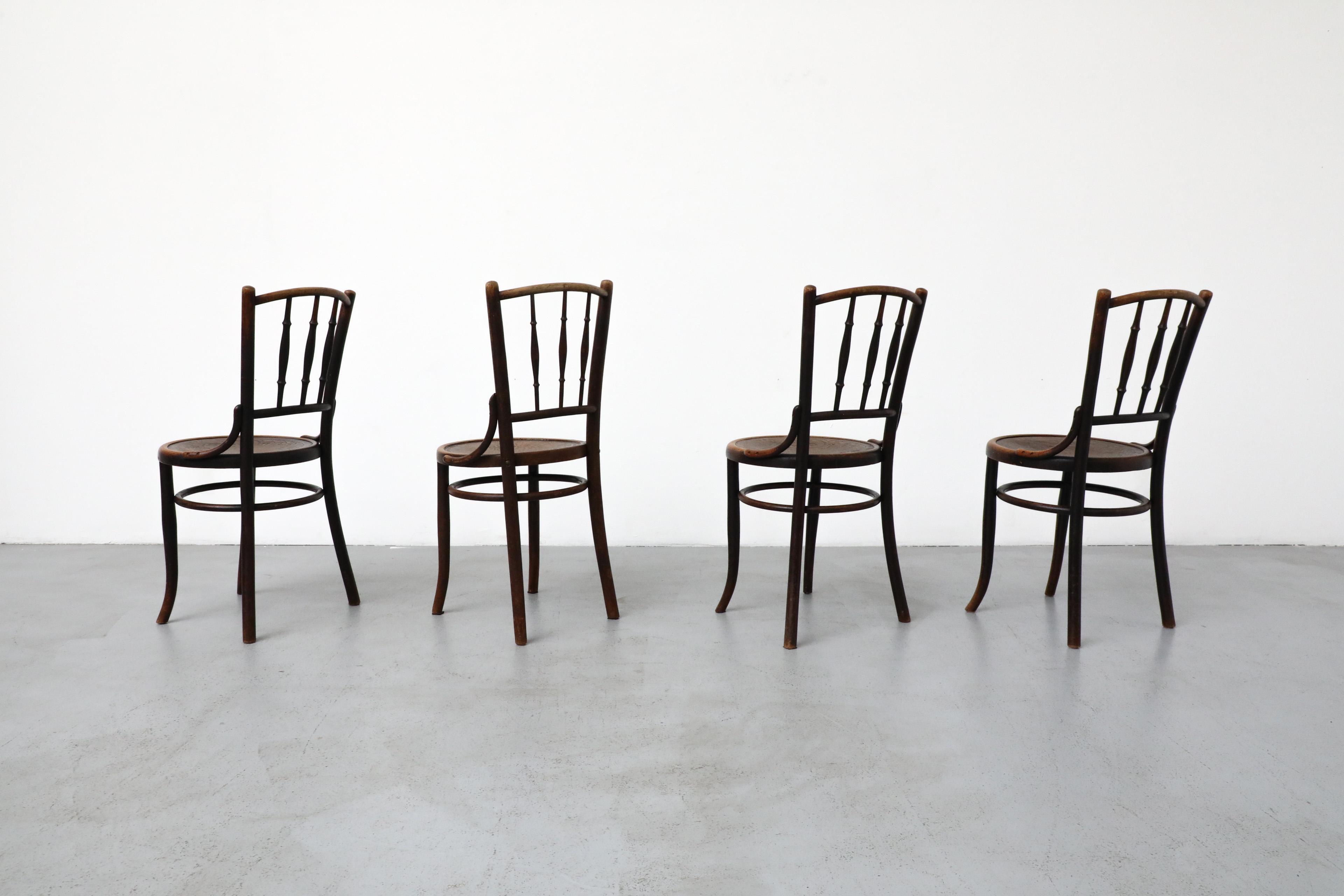 Set of Four Classic Pre-Thonet Bentwood Cafe Chairs by Mundus and J. & J. Kohn In Good Condition For Sale In Los Angeles, CA