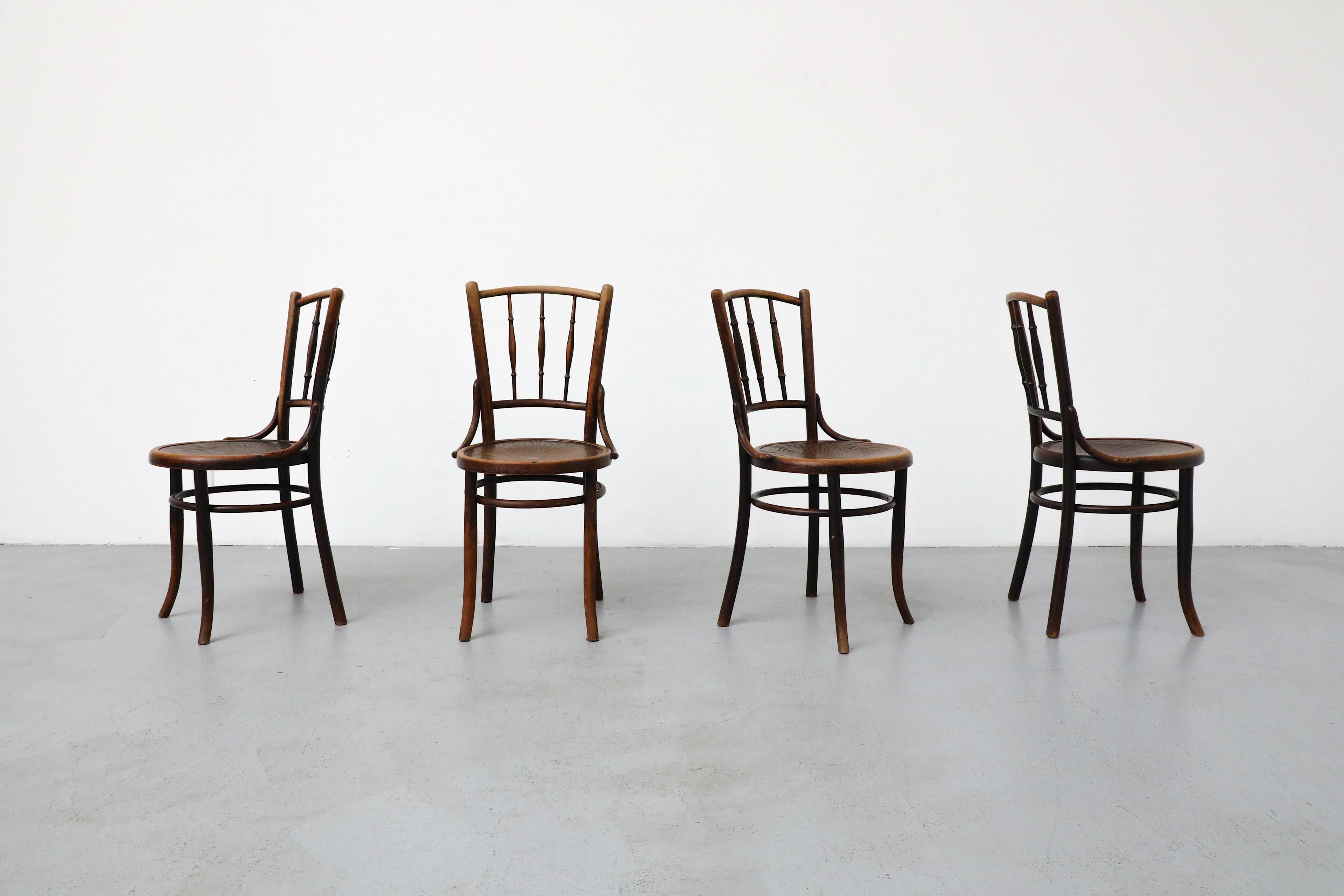 Set of Four Classic Pre-Thonet Bentwood Cafe Chairs by Mundus and J. & J. Kohn For Sale 1