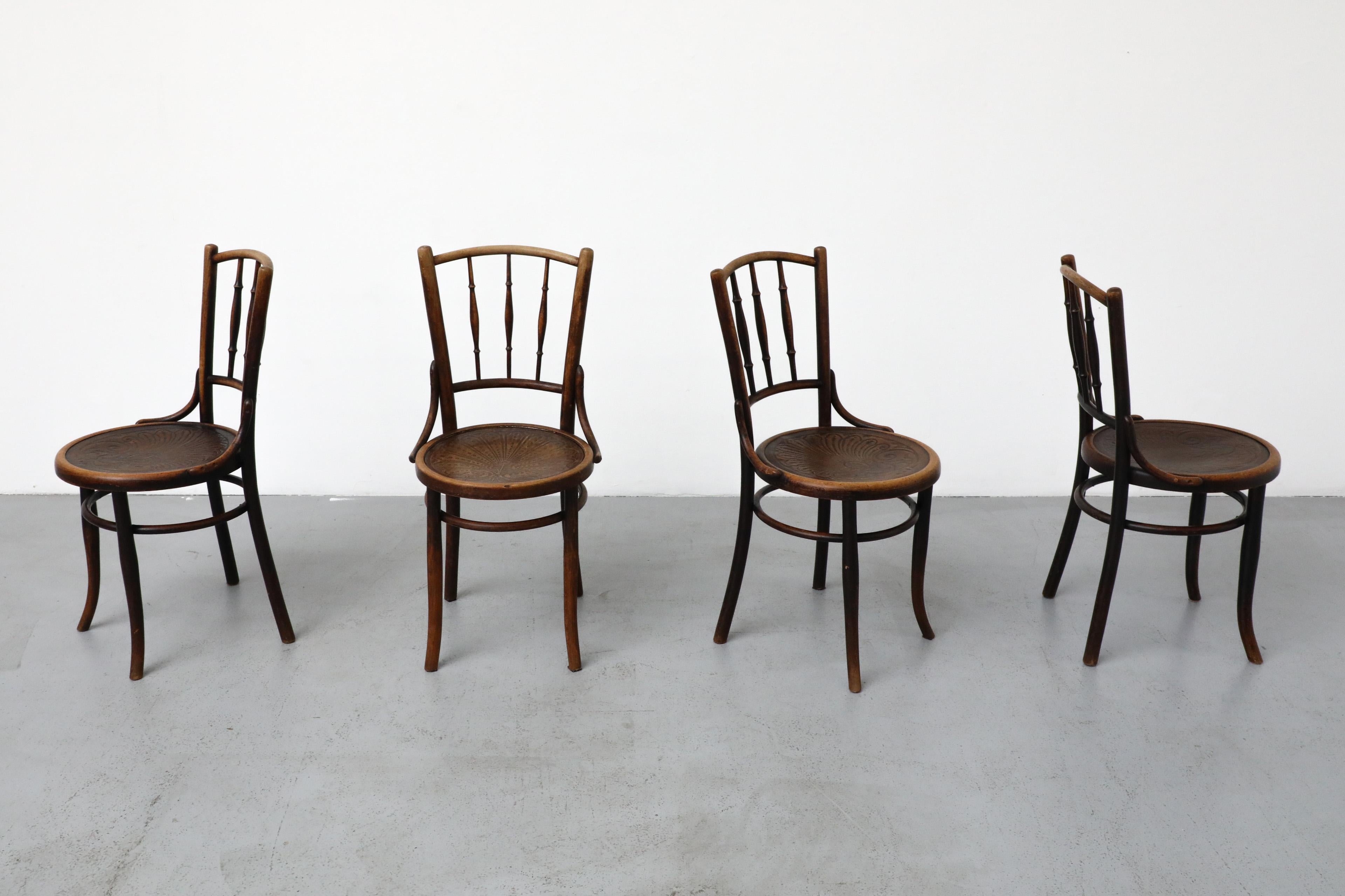 Set of Four Classic Pre-Thonet Bentwood Cafe Chairs by Mundus and J. & J. Kohn For Sale 2