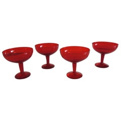 Set of Four Classic Vintage Cranberry Champagne Coupe Glasses