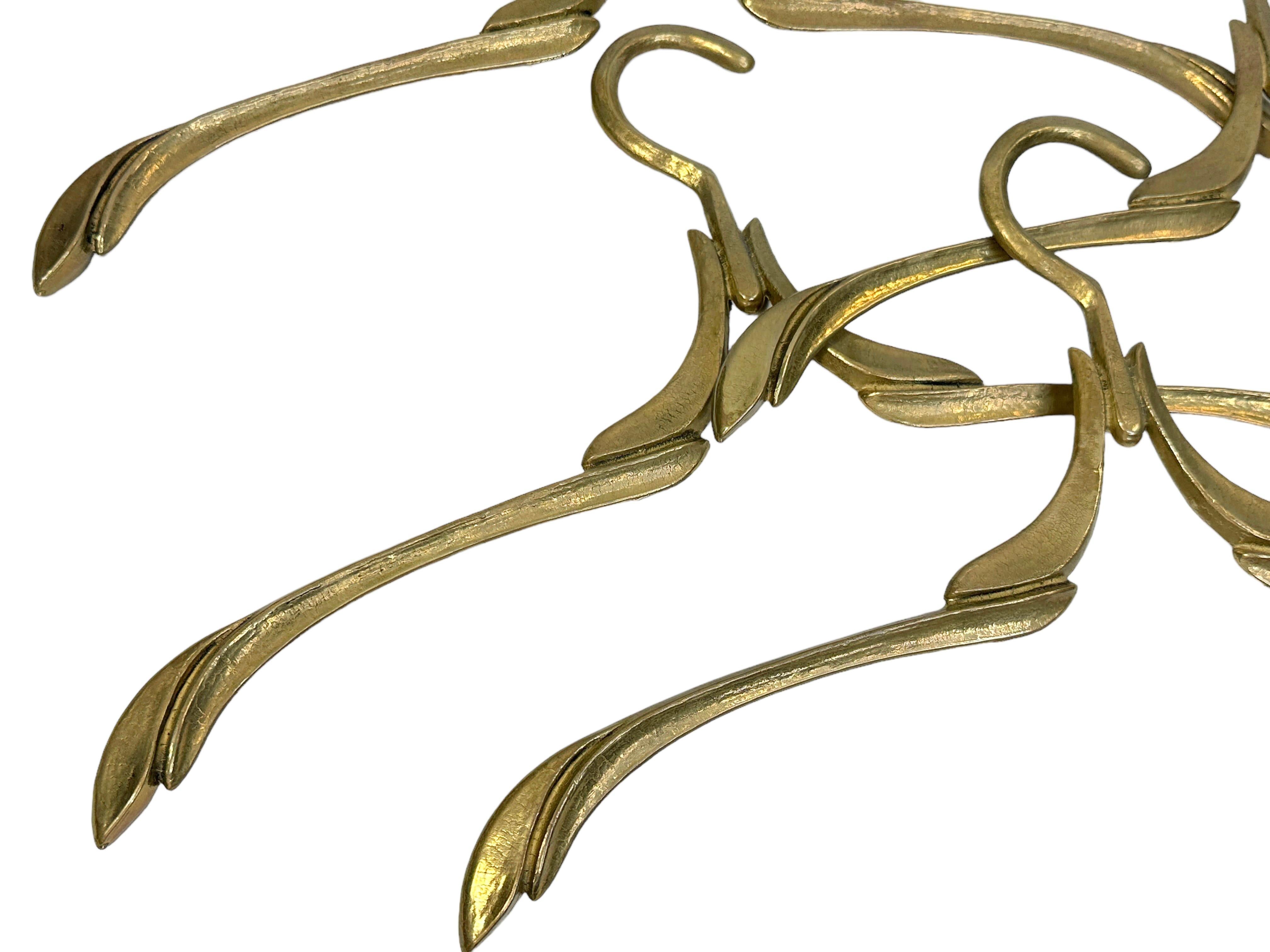 Mid-Century Modern Set of Four Coat Hangers, Art Nouveau Style Solid Brass, Vintage 1950s to 1960s  For Sale