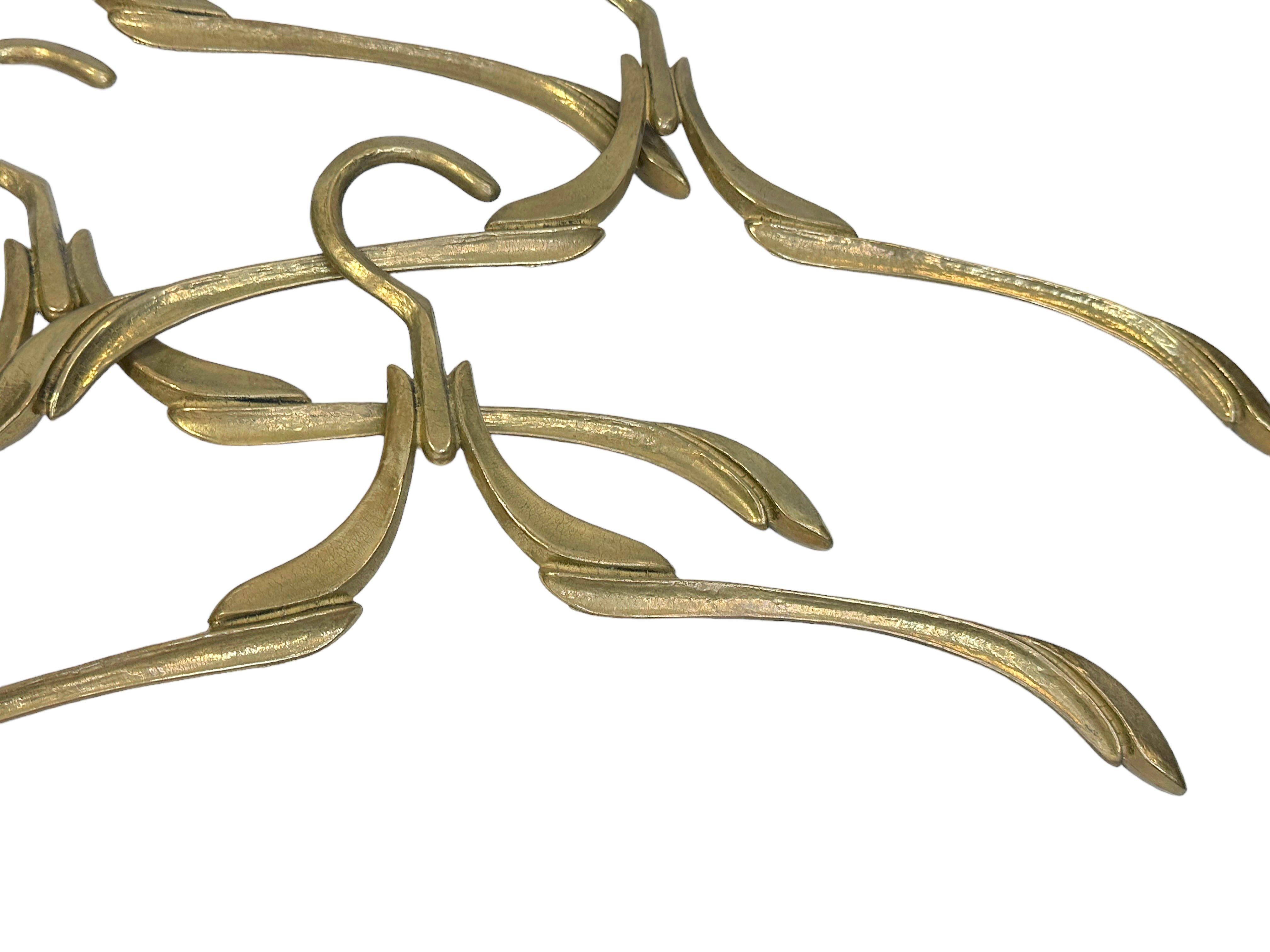 Mid-20th Century Set of Four Coat Hangers, Art Nouveau Style Solid Brass, Vintage 1950s to 1960s  For Sale
