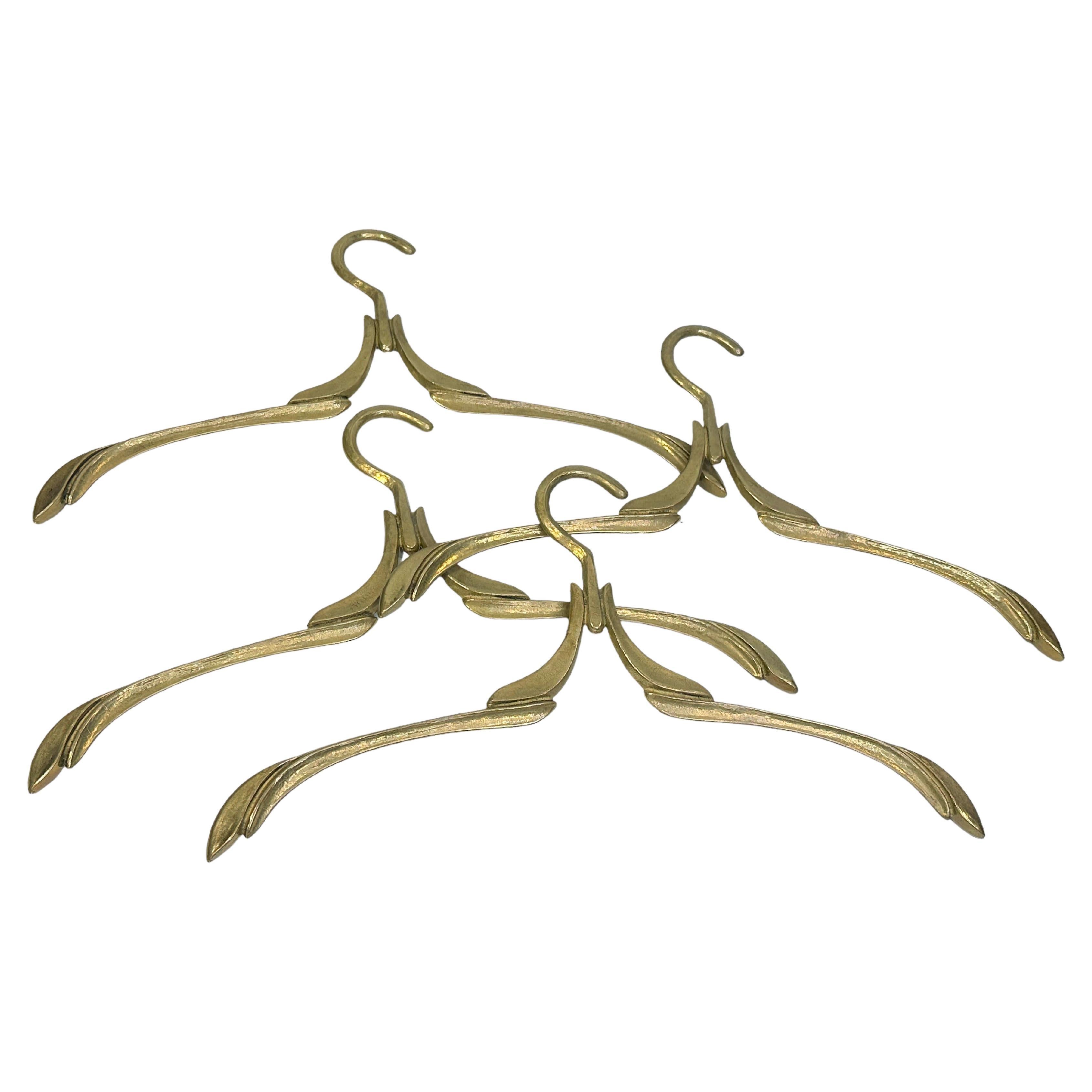 Set of Four Coat Hangers, Art Nouveau Style Solid Brass, Vintage 1950s to 1960s  For Sale