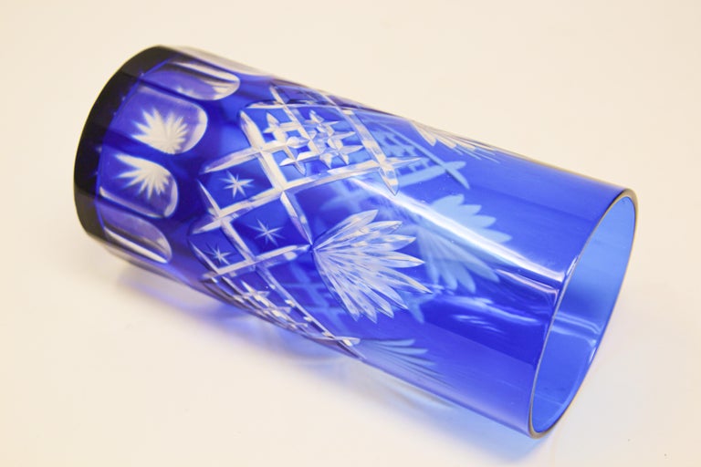 Cobalt Blue Cut to Clear Crystal Drinking Rock Glasses Tumblers Set of 11  For Sale at 1stDibs