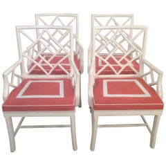 Set of Four Cockpen Armchairs Chairs Chinese Chippendale White Lacquered Vintage