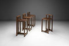 Set of Four Coconut Wood Bar Stools, Europe Late 20th Century