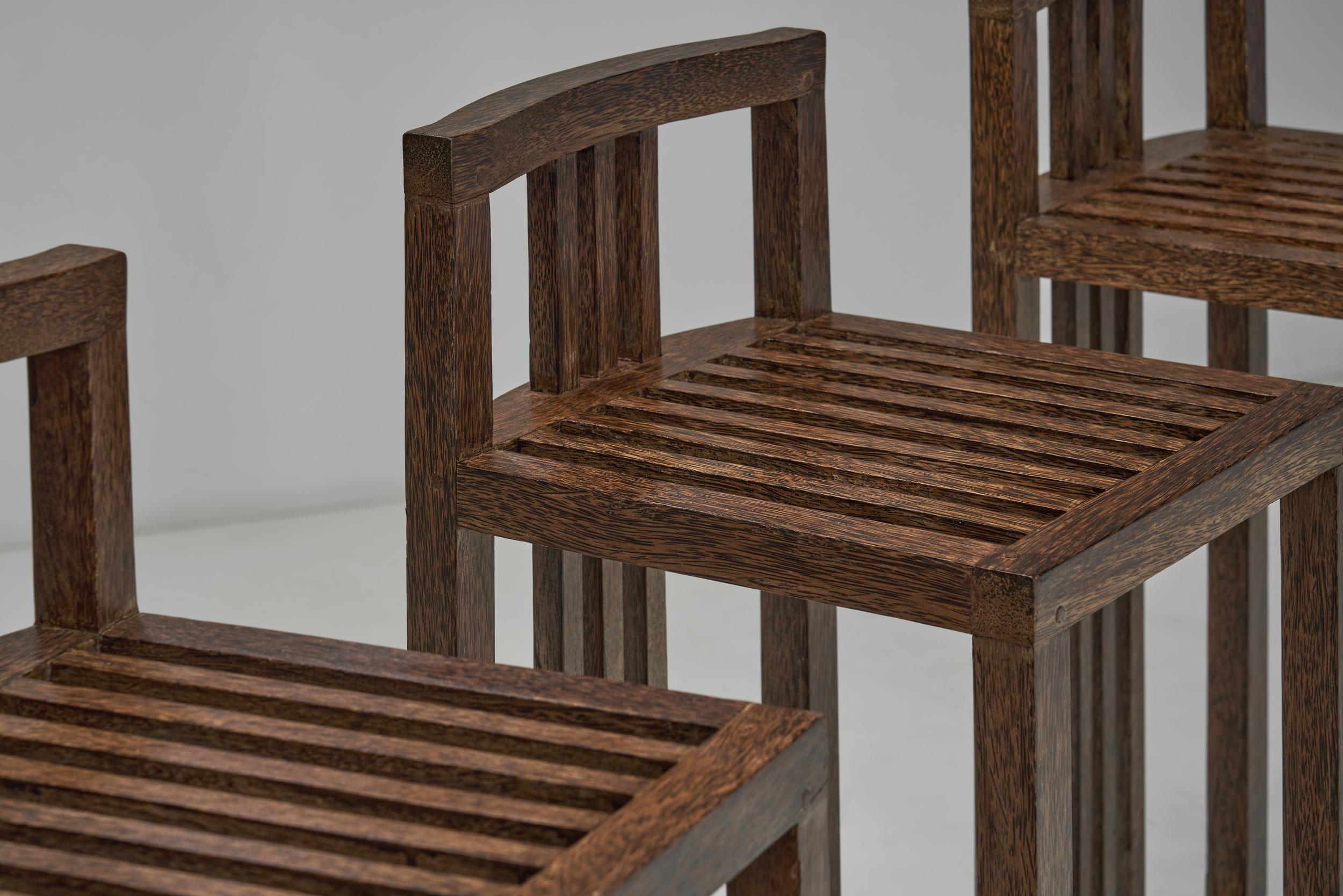 Set of Four Coconut Wood Bar Stools, Europe Late 20th Century In Good Condition For Sale In Utrecht, NL