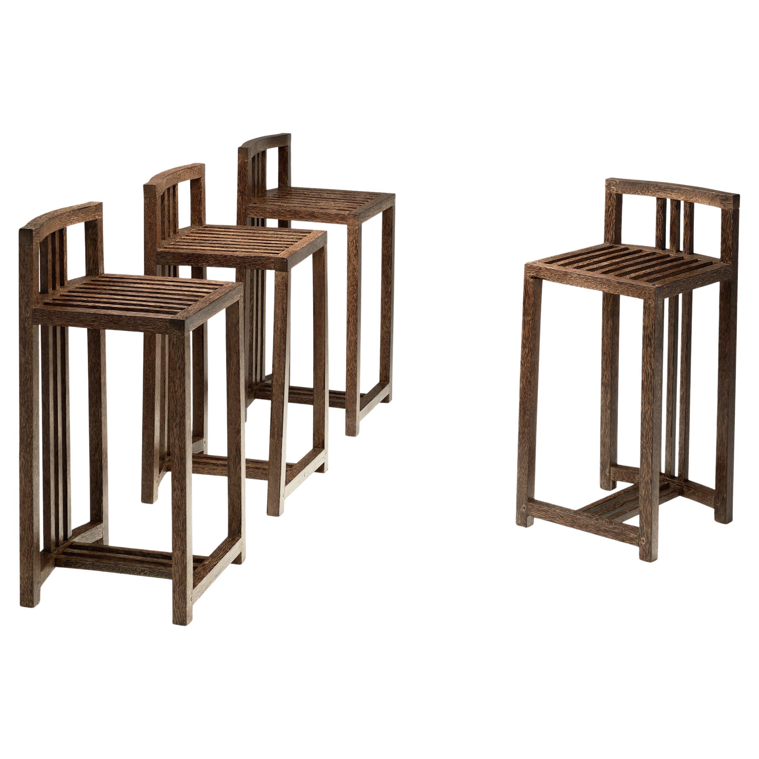Set of Four Coconut Wood Bar Stools, Europe Late 20th Century For Sale