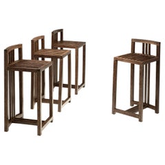 Set of Four Coconut Wood Bar Stools, Europe Late 20th Century