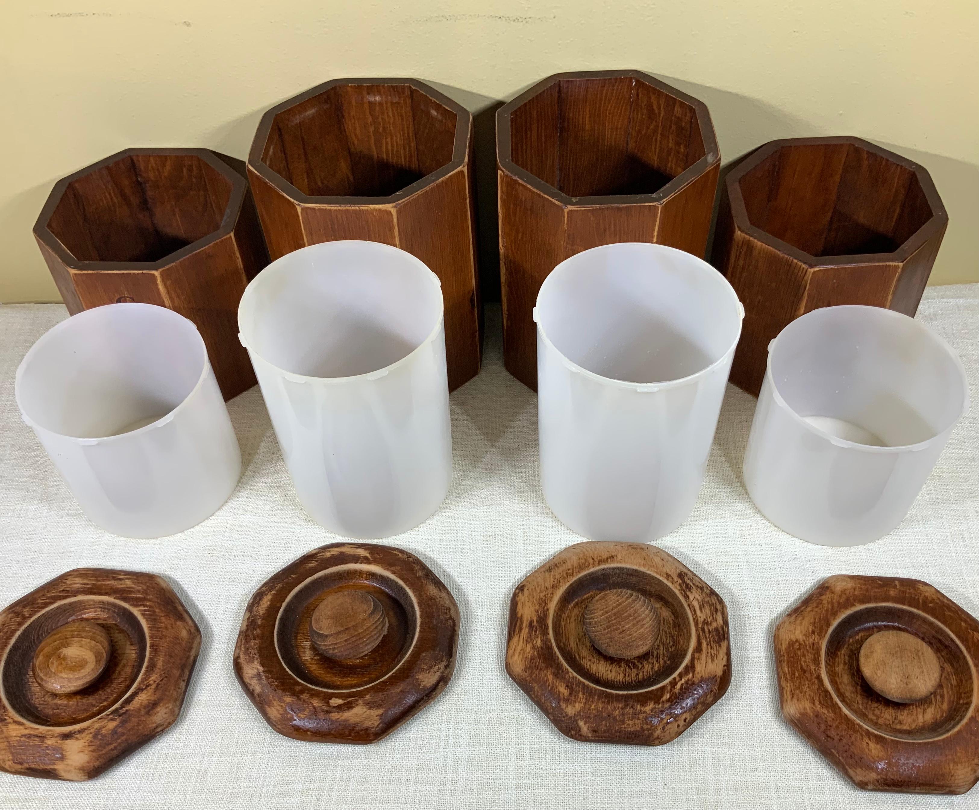 Hand-Crafted Set of Four, Coffee Tea, Sugar and Flour Dispensers For Sale