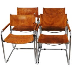 Set of Four Cognac Leather Armchairs by Mart Stam, Fasem, Italy