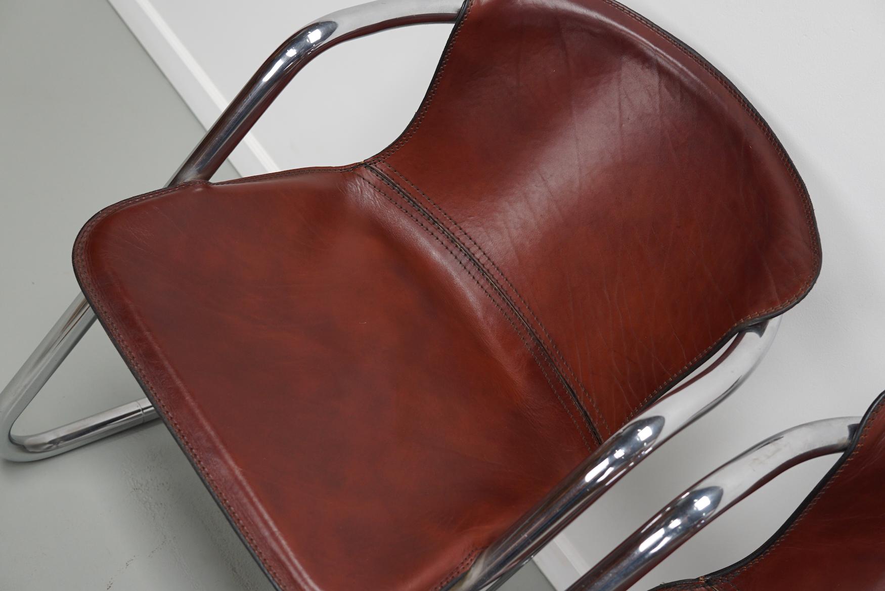 Late 20th Century Set of Four Cognac Leather Dining Chairs, Willy Rizzo, 1970s