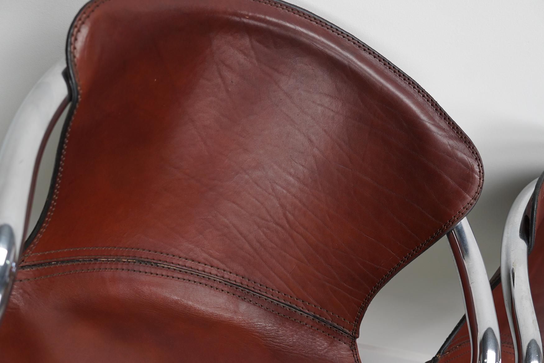 Set of Four Cognac Leather Dining Chairs, Willy Rizzo, 1970s 2