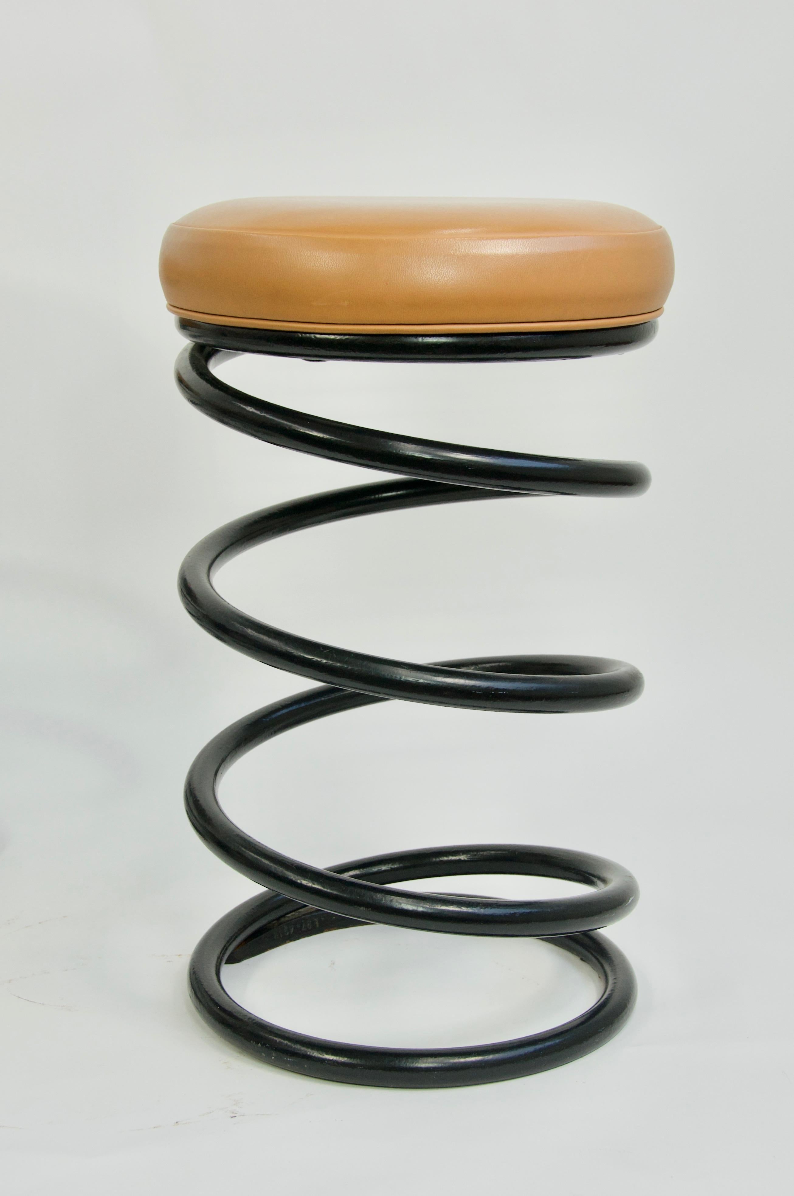 Industrial Set of Four Coil Spring Bar Stools For Sale