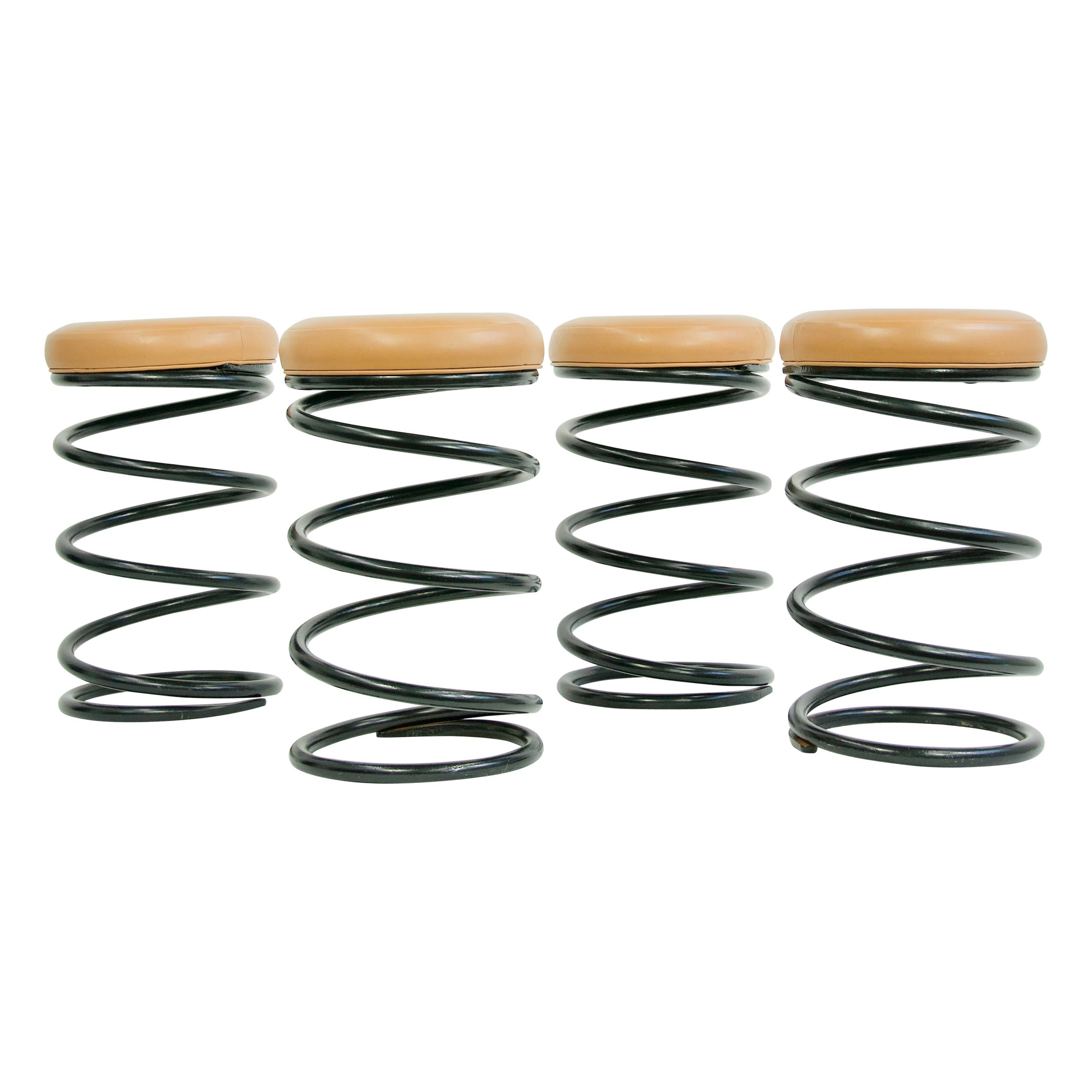 Set of Four Coil Spring Bar Stools For Sale