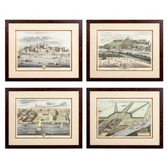 Set von vier farbigen gerahmten britischen Architekturdrucken