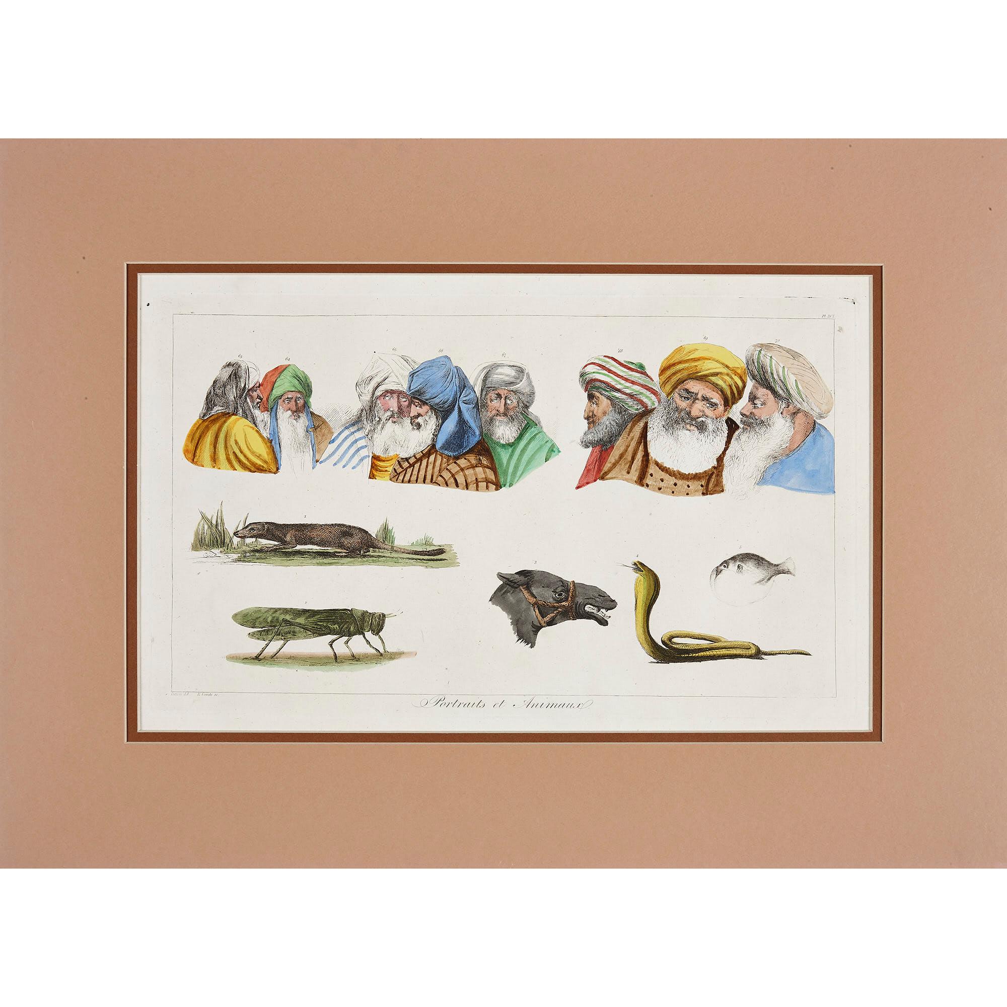 Egyptian Set of Four Coloured Etchings from Description de l'Égypte For Sale