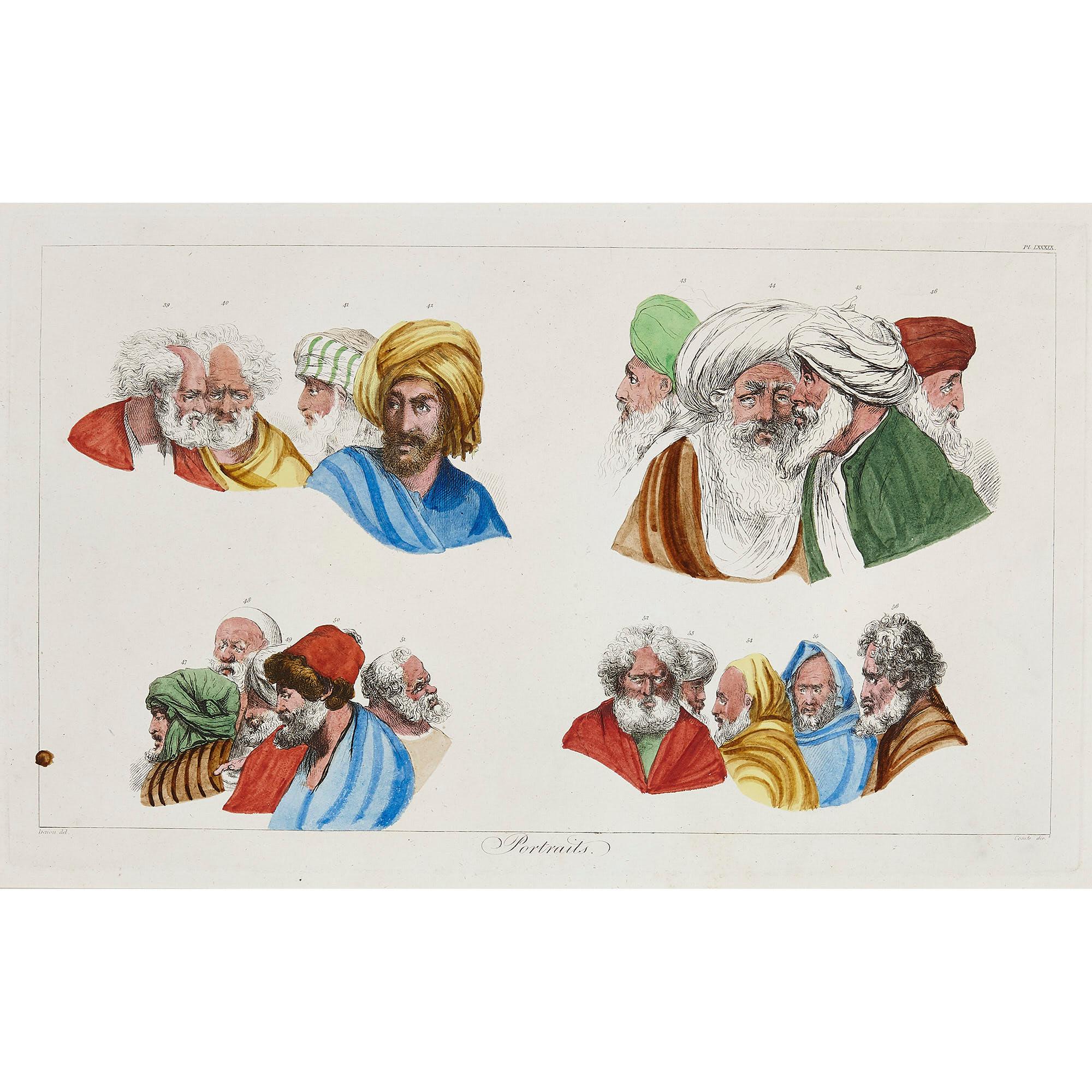 19th Century Set of Four Coloured Etchings from Description de l'Égypte For Sale