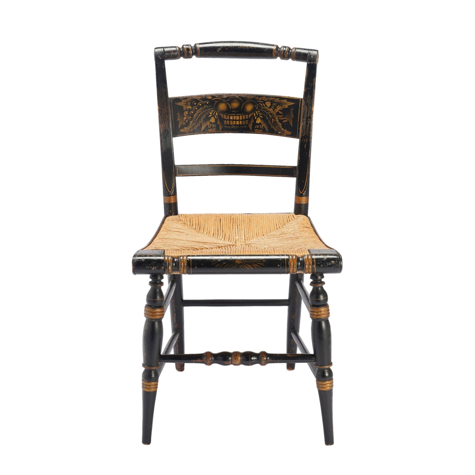 Set of four Connecticut Valley Hitchcock rush seat side chairs, c. 1830 For Sale 2