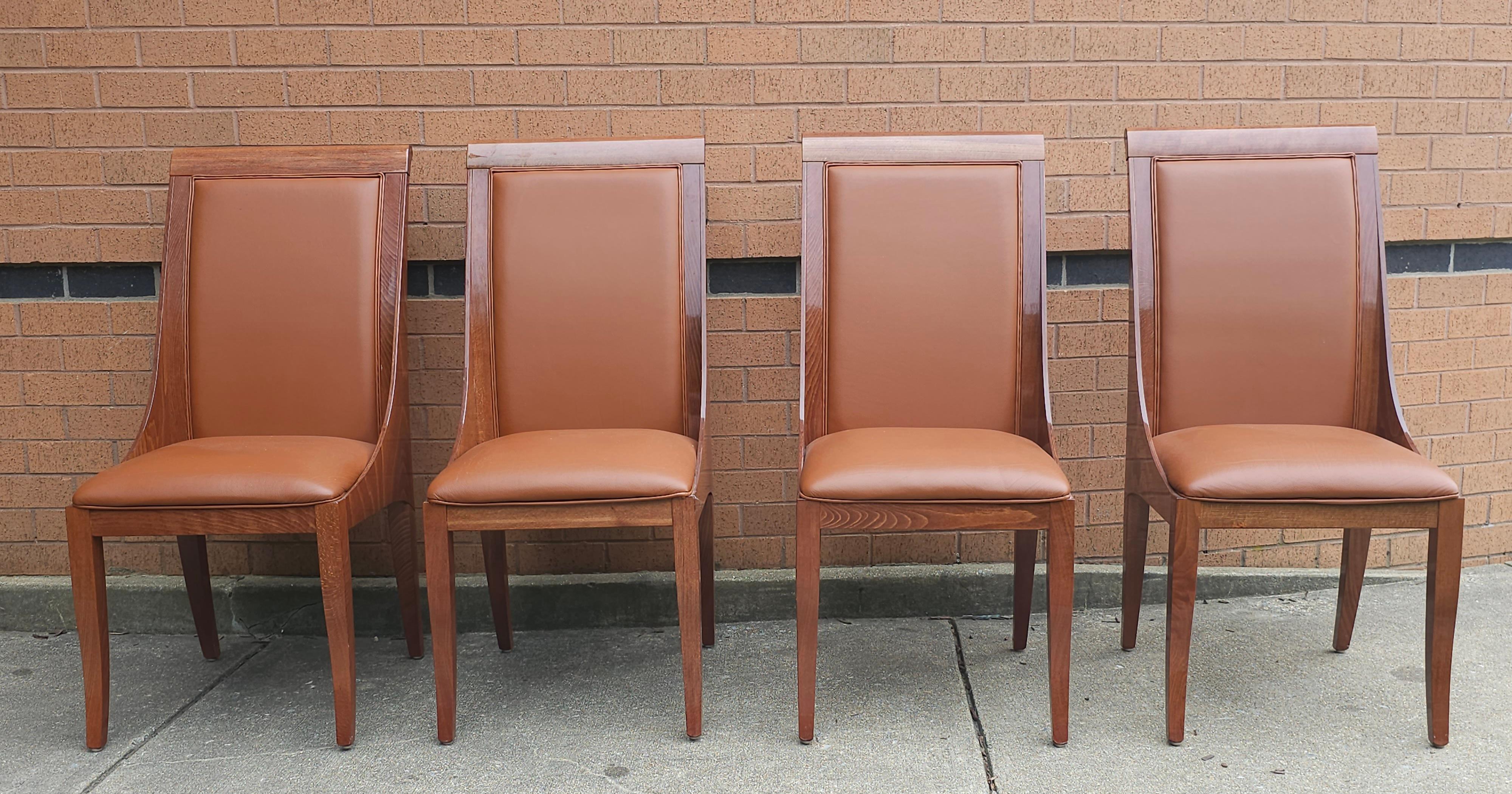Modern Set of Four Constantini Pietro Rosewood and Leather Upholstered Dining Chairs For Sale