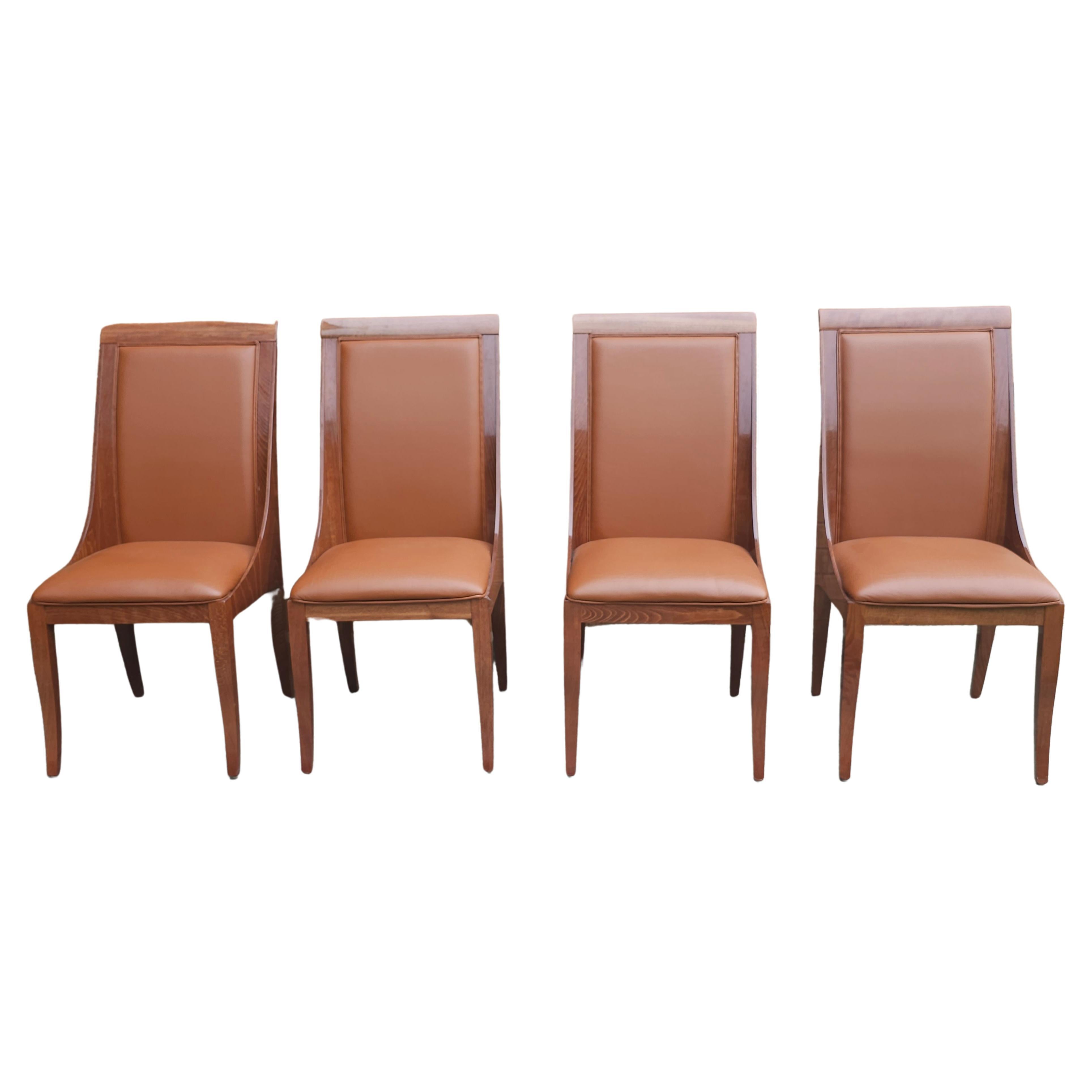 Set of Four Constantini Pietro Rosewood and Leather Upholstered Dining Chairs For Sale