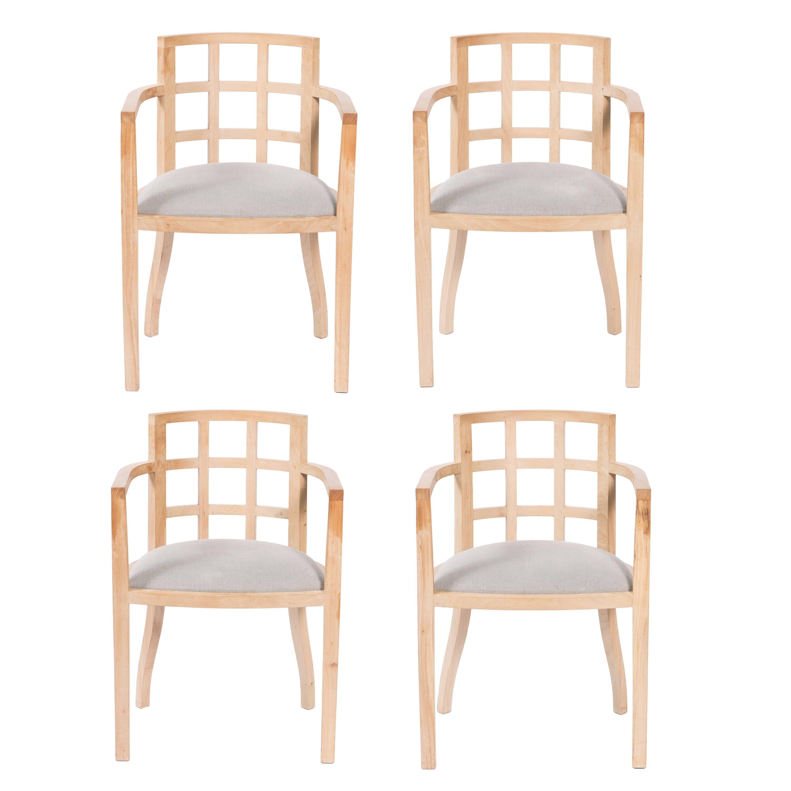 Set of Four Contemporary Armchairs in Bleached Wood For Sale