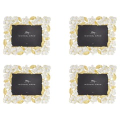 Set of Four Contemporary Gold Metal & Enamel Floral Photo Frame