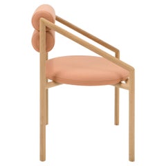 Set of Four Contemporary Oak Dining Chairs with Cylindrical Upholstered Back