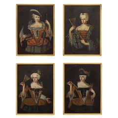 Set of Four Continental 18th Century Collection of Whimsical Paintings