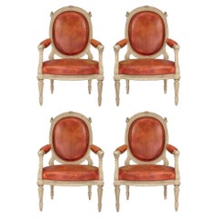 Antique Set of Four Continental 19th Century Louis XVI Style Armchairs