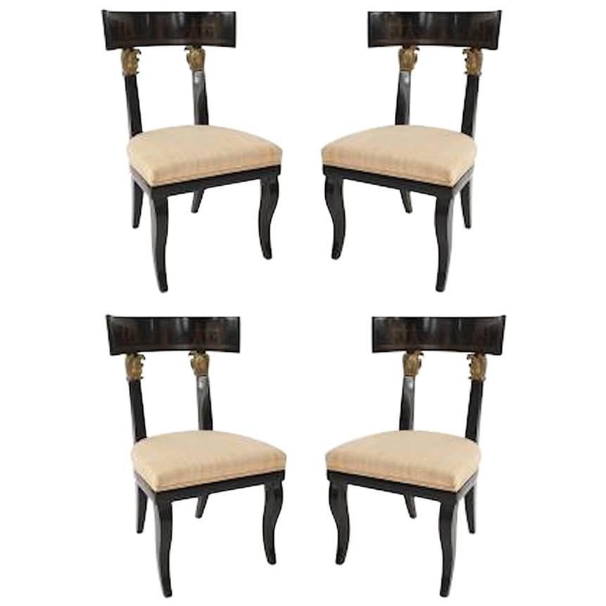 Set of Four Continental Austrian Ebonized Klismos Form Side Chairs