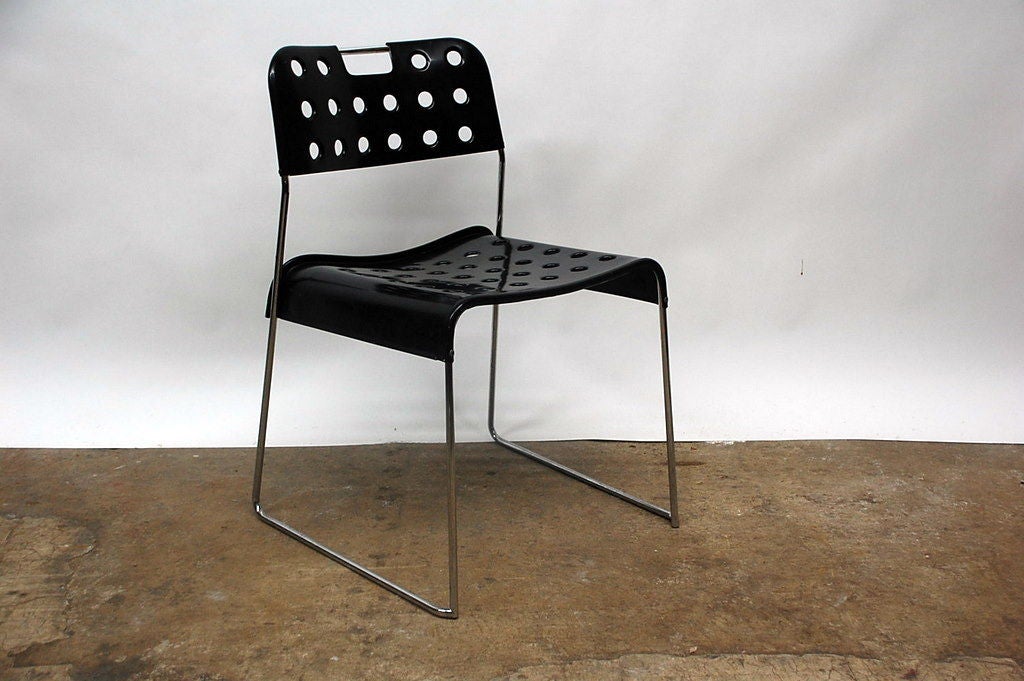 Post-Modern Set of Four Cool 'Omstak' Perforated Metal Chairs by Rodney Kinsman