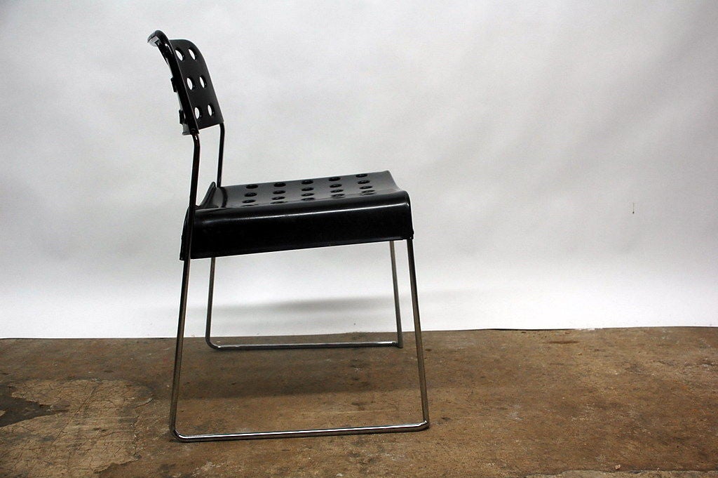 Enameled Set of Four Cool 'Omstak' Perforated Metal Chairs by Rodney Kinsman