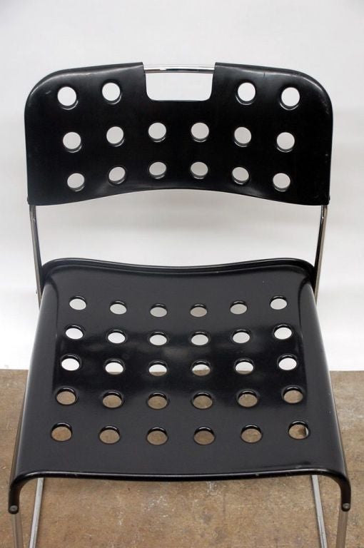 Steel Set of Four Cool 'Omstak' Perforated Metal Chairs by Rodney Kinsman