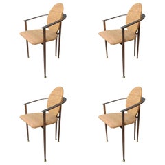 Set of Four Copper Metal and Fabric Dutch Design Belgo Chrome Armchairs