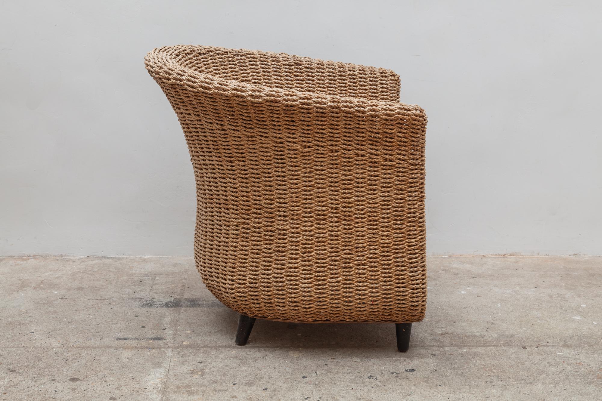 Hand-Woven Set of Four Cord Woven Bucket Lounge Chairs, 1980s, Italy