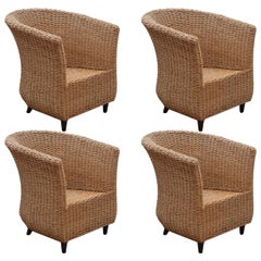 Vintage Set of Four Cord Woven Bucket Lounge Chairs, 1980s, Italy