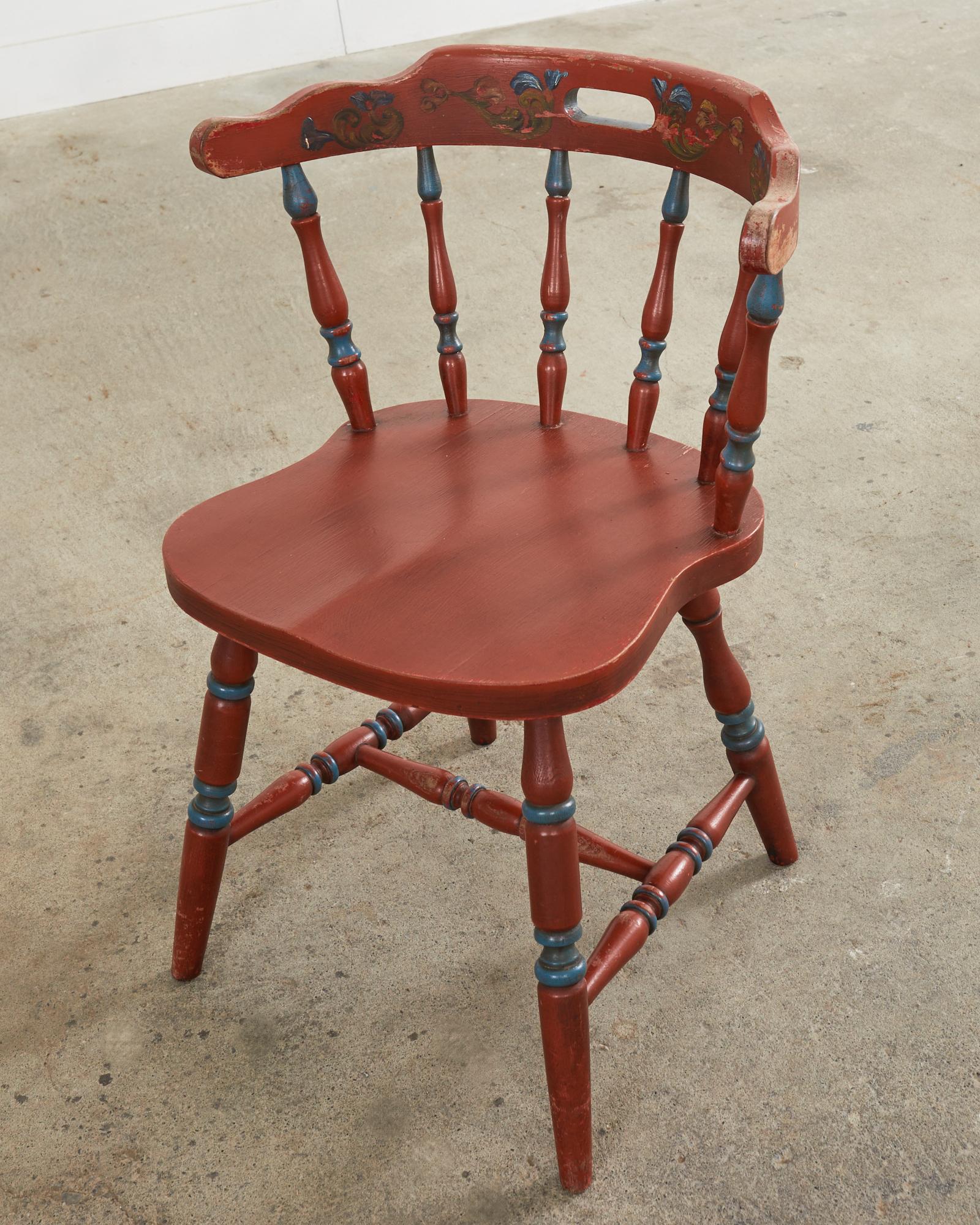 Set of Four Country Danish Painted Windsor Captain's Chair For Sale 8