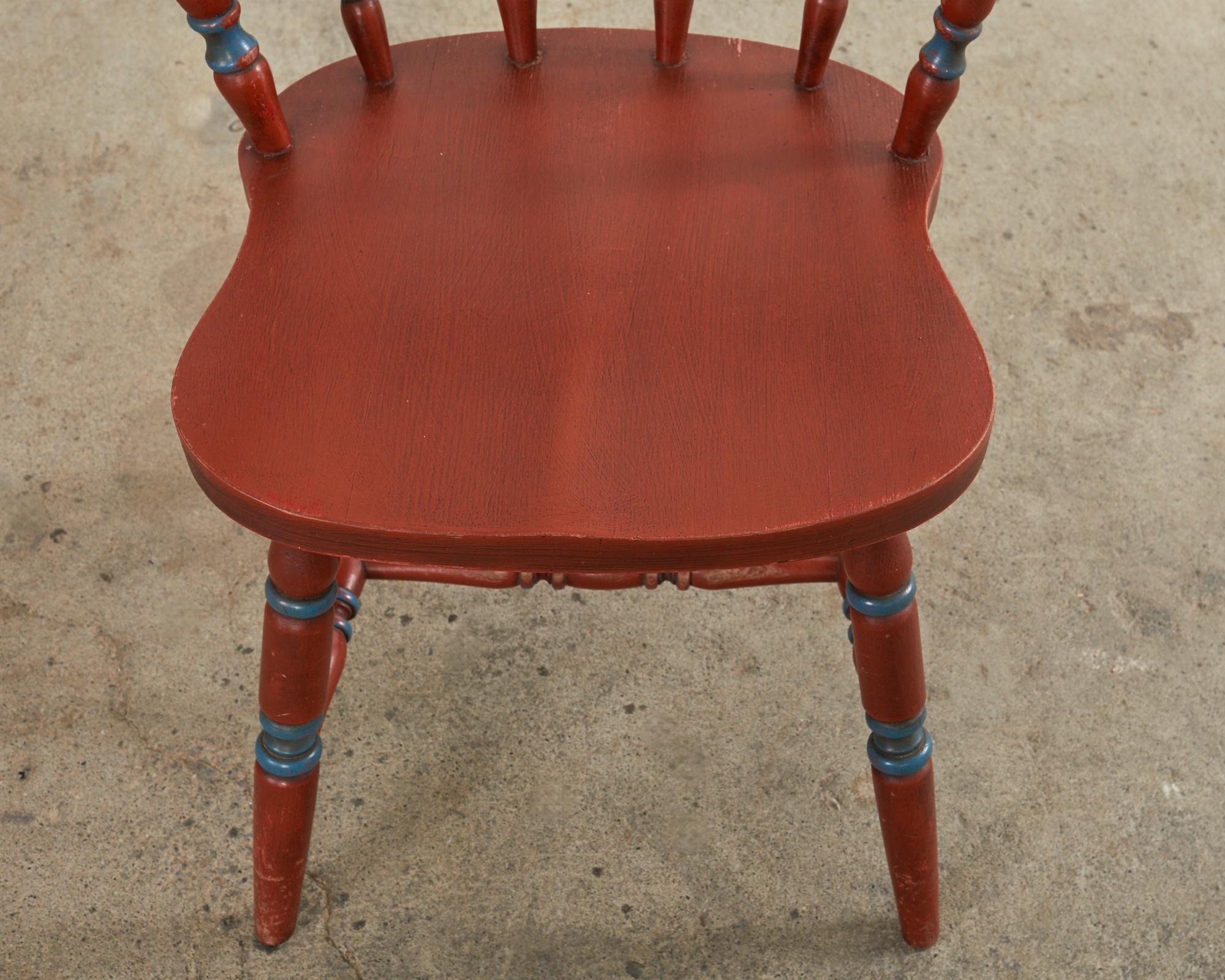 Set of Four Country Danish Painted Windsor Captain's Chair For Sale 11