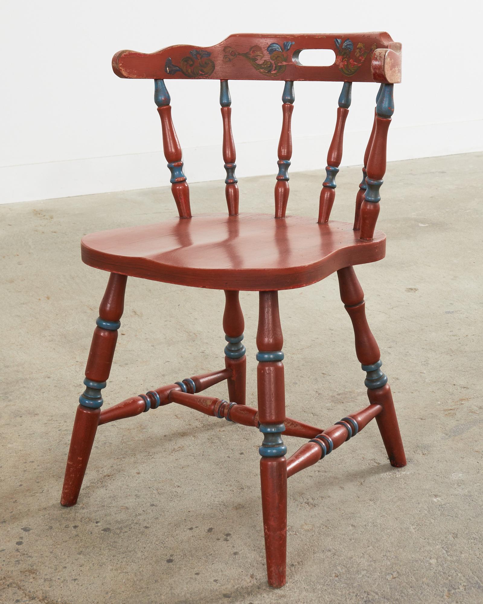20th Century Set of Four Country Danish Painted Windsor Captain's Chair For Sale