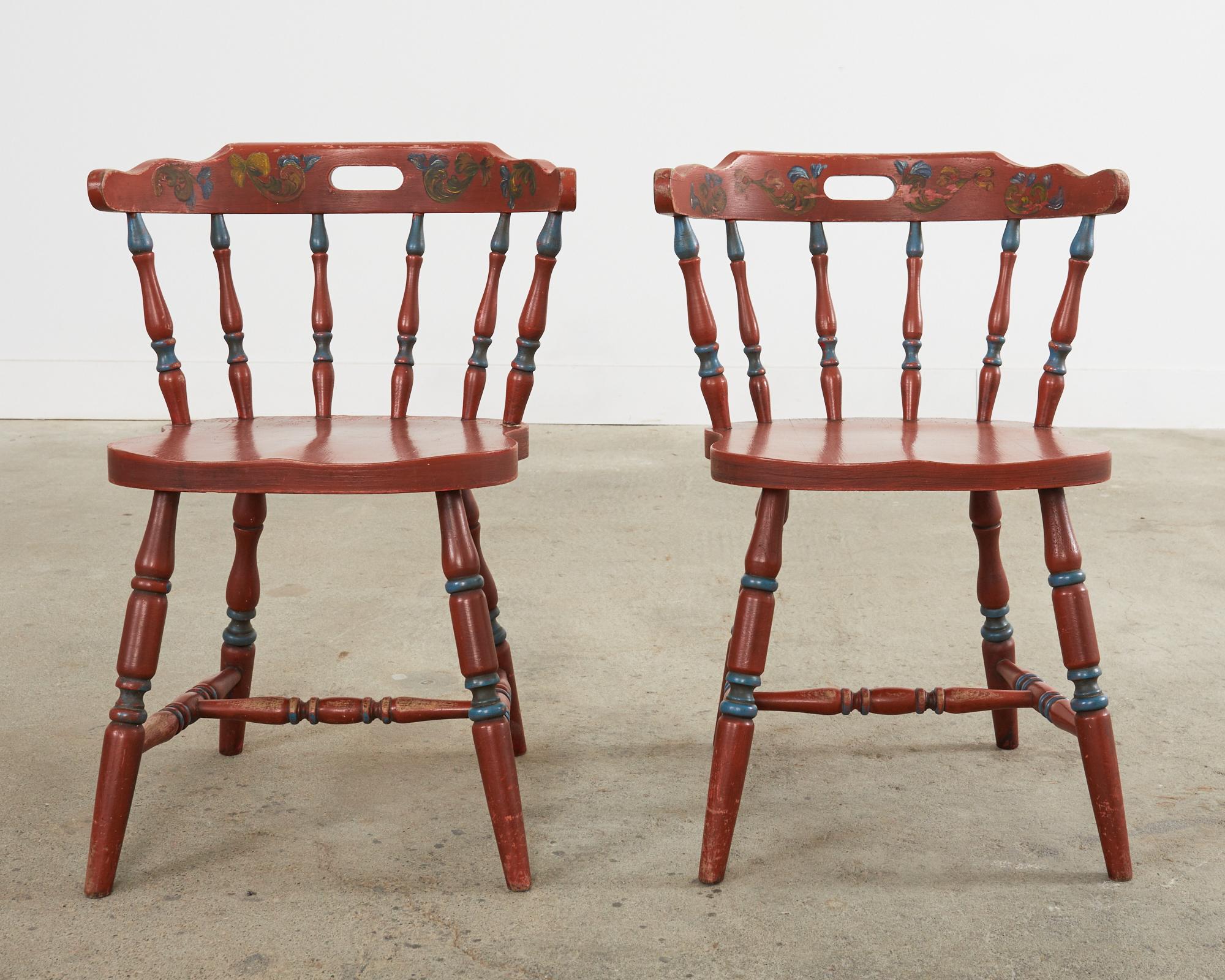 Set of Four Country Danish Painted Windsor Captain's Chair For Sale 2