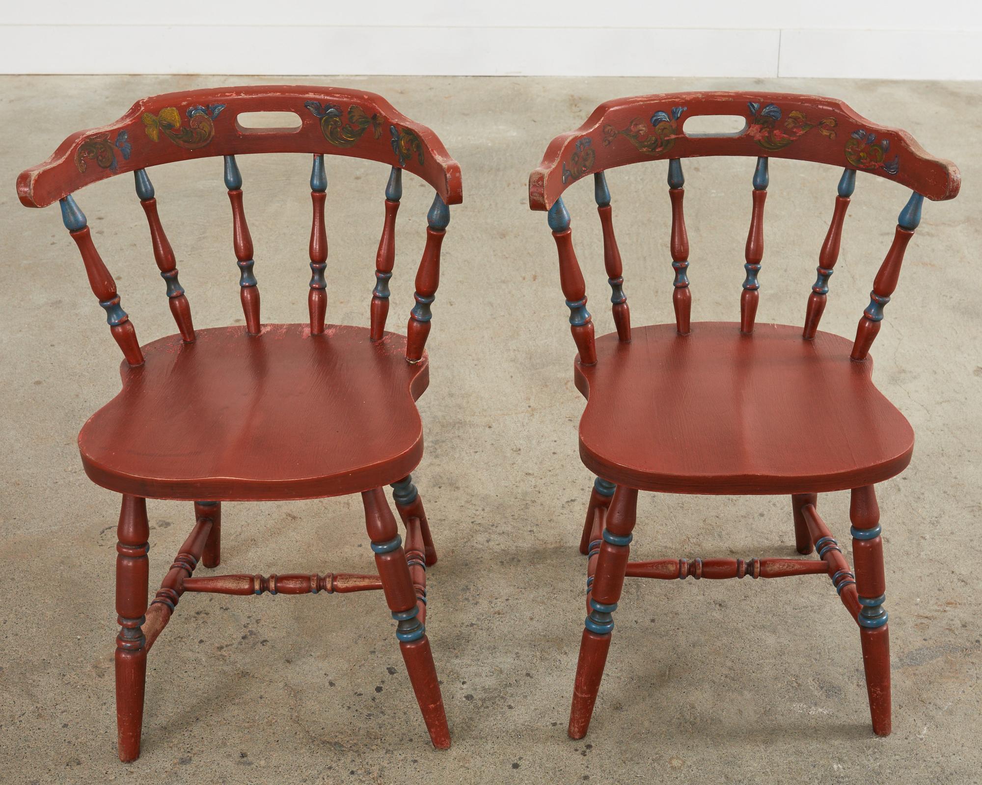 Set of Four Country Danish Painted Windsor Captain's Chair For Sale 3