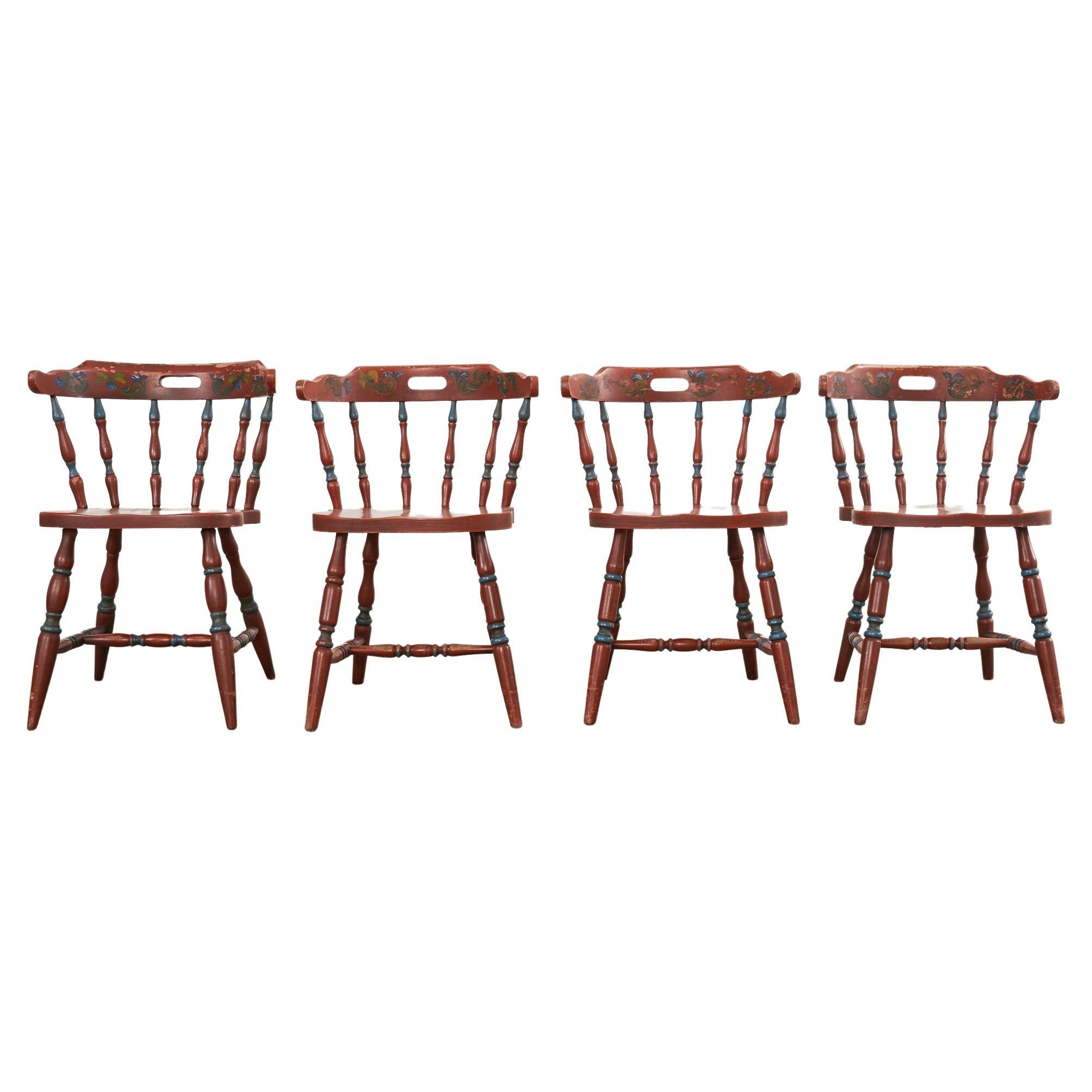 Set of Four Country Danish Painted Windsor Captain's Chair For Sale