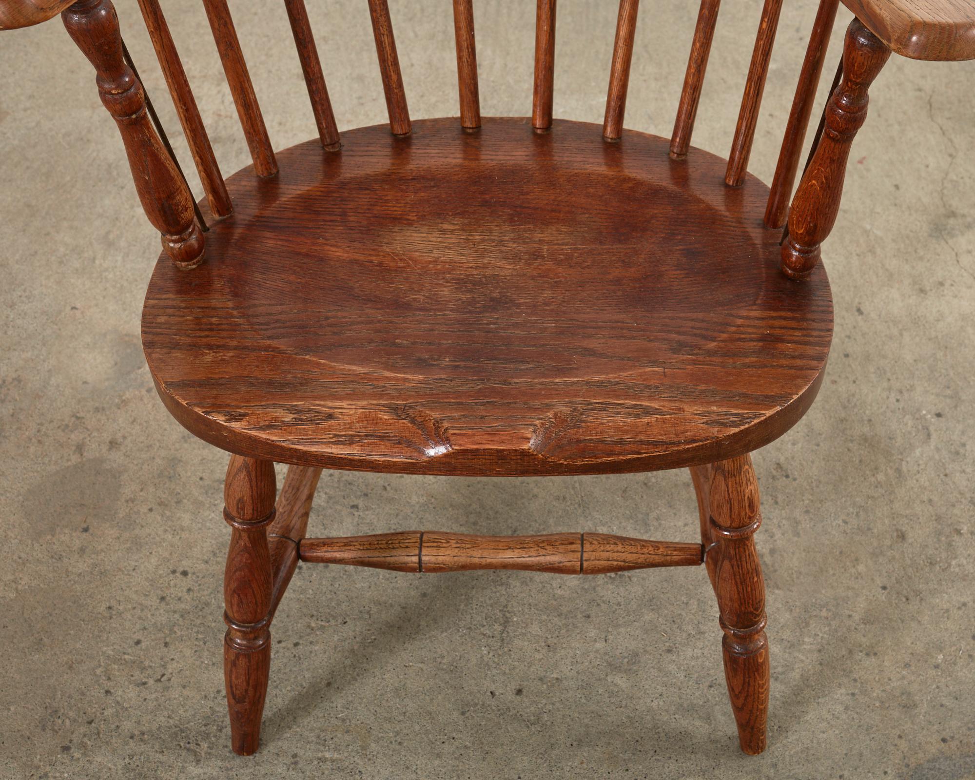 Set of Four Country English Oak Hoop Back Windsor Armchairs For Sale 11