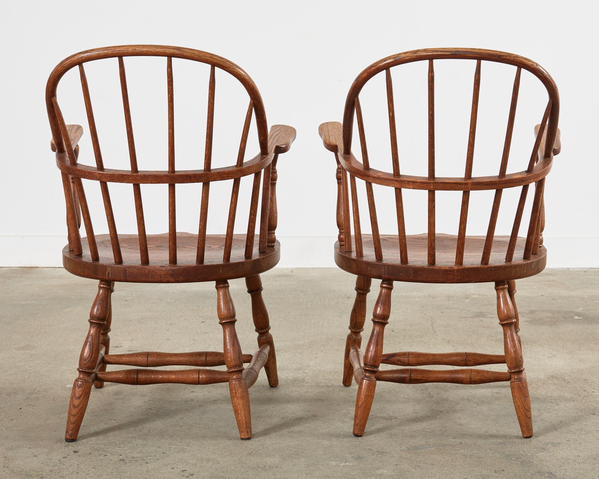 Set of Four Country English Oak Hoop Back Windsor Armchairs For Sale 12