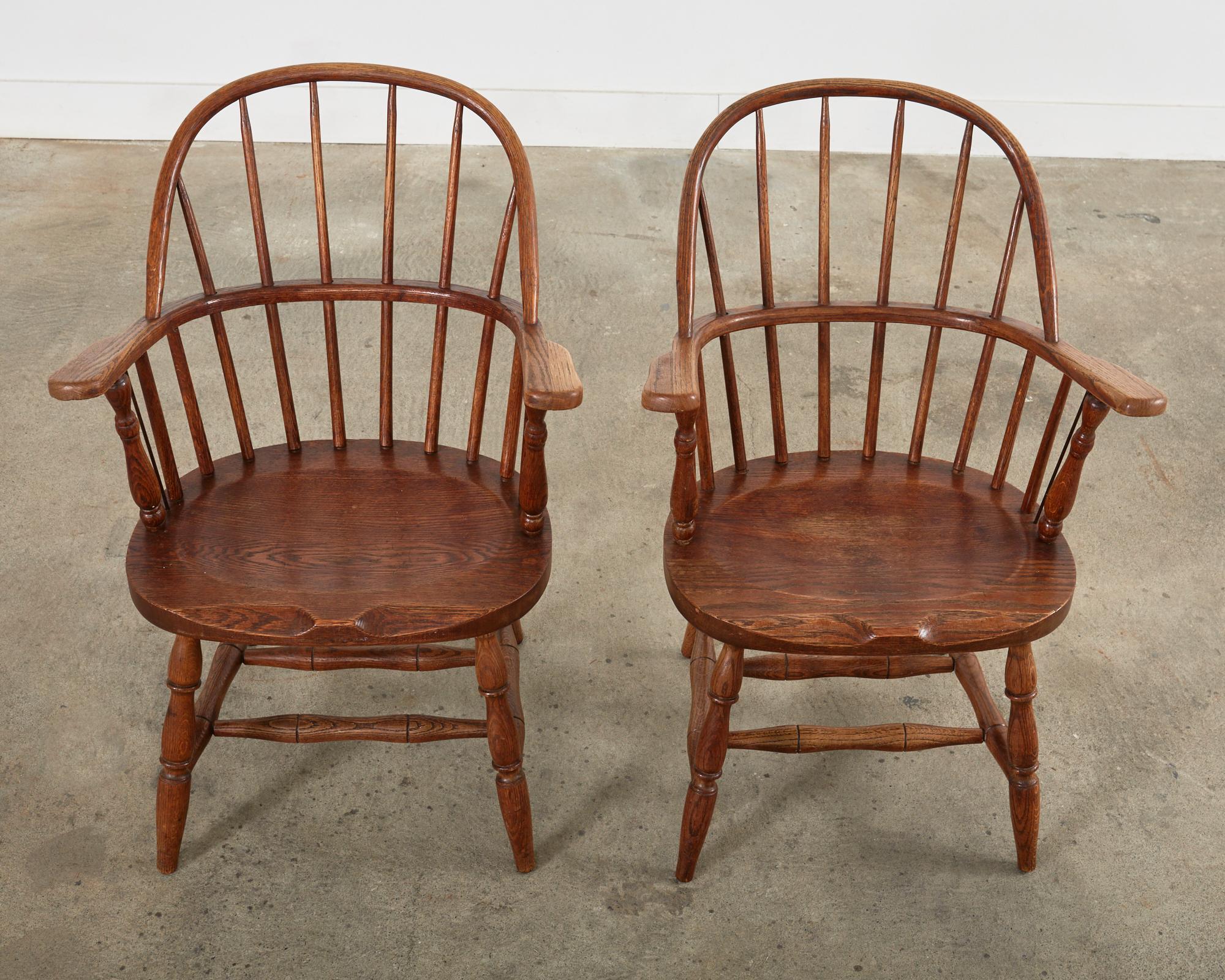 Set of Four Country English Oak Hoop Back Windsor Armchairs In Good Condition For Sale In Rio Vista, CA