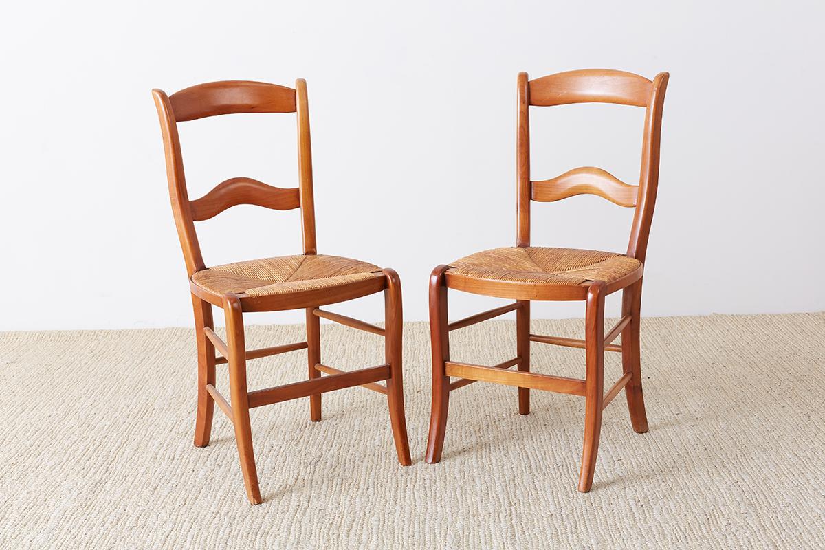Hand-Crafted Set of Four Country French Rush Seat Dining Chairs