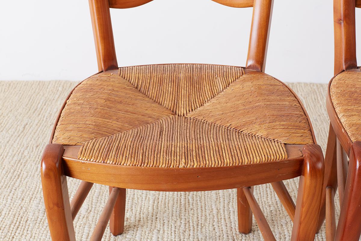 20th Century Set of Four Country French Rush Seat Dining Chairs