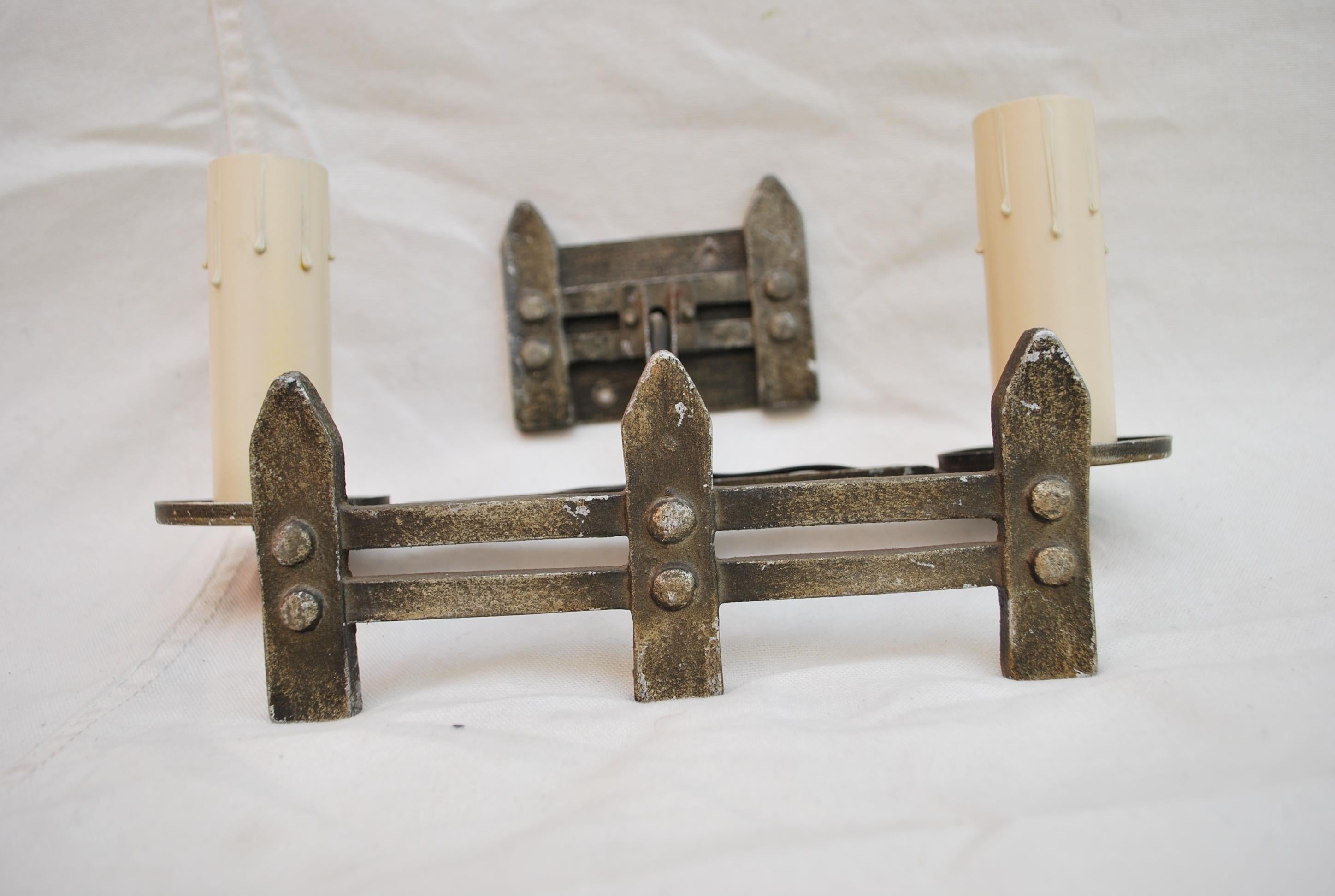 Mid-20th Century Set of Four Craftsman/Gothic Sconces For Sale
