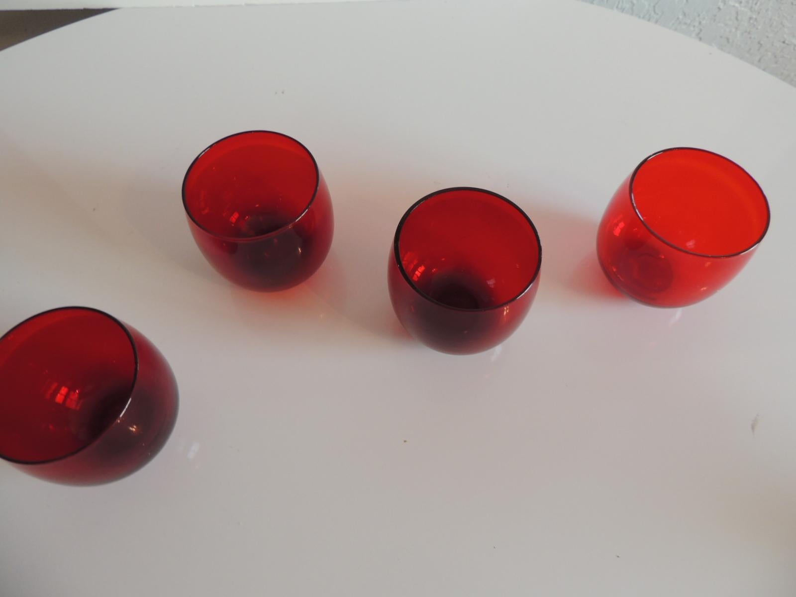 Mid-Century Modern Set of Four Cranberry Vintage Tumbler Glasses